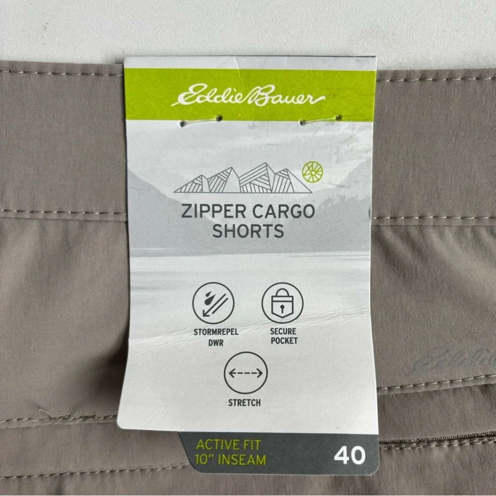 Eddie Bauer Zipper Cargo Short 10” Inseam Active Fit Flat Front In Dune Size 40